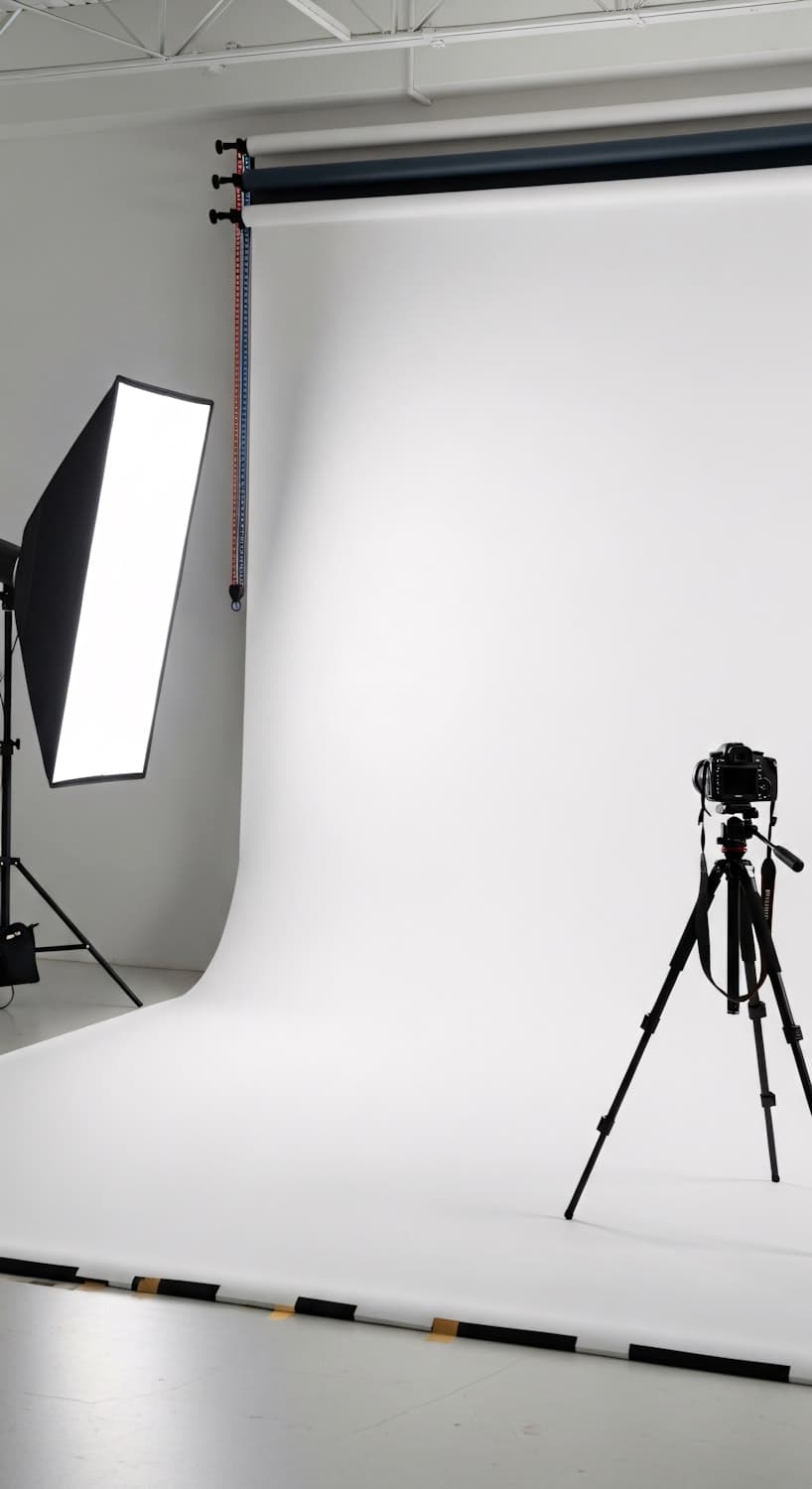 A camera on a tripod set up inside a bright, styled interior ready for a 360 capture